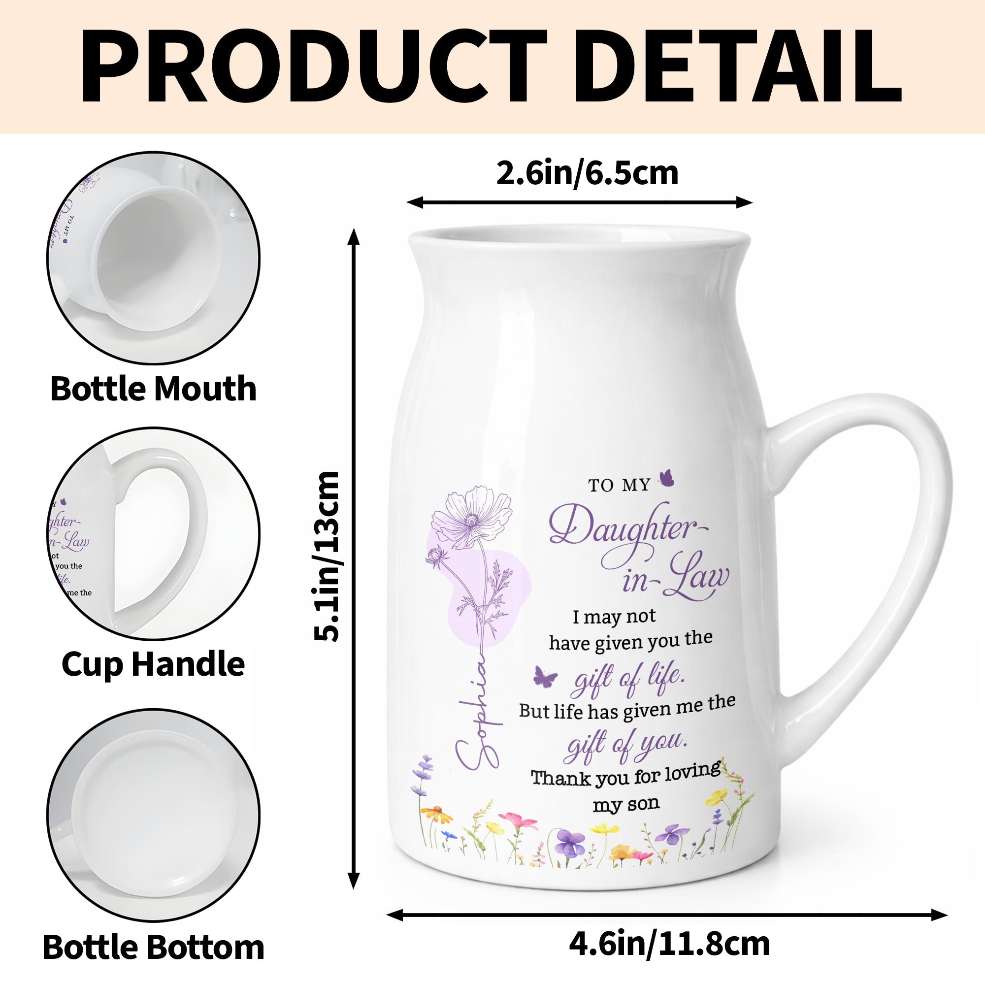 To My Daughter In Law Gift Of You Personalized Birth Month Flowers - Personalized Ceramic Flower Vase