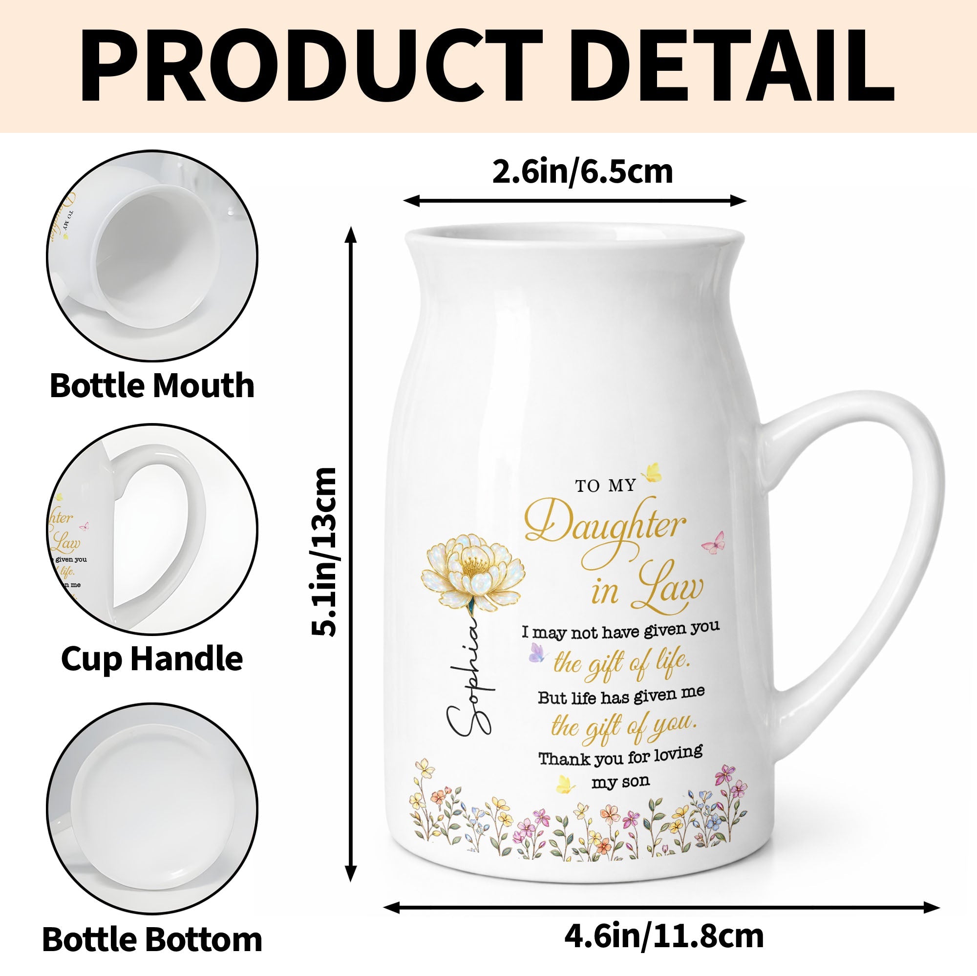 To My Daughter In Law Life Has Given Me The Gift Of You Flowers - Personalized Ceramic Flower Vase
