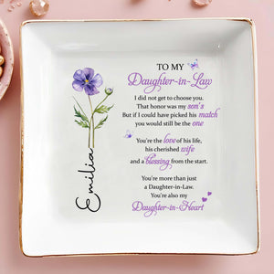 To My Daughter In Law Flower And Butterfly Personalized Keepsake - Personalized Custom Jewelry Dish, Square Ceramic Dish - DILA187_SCRD