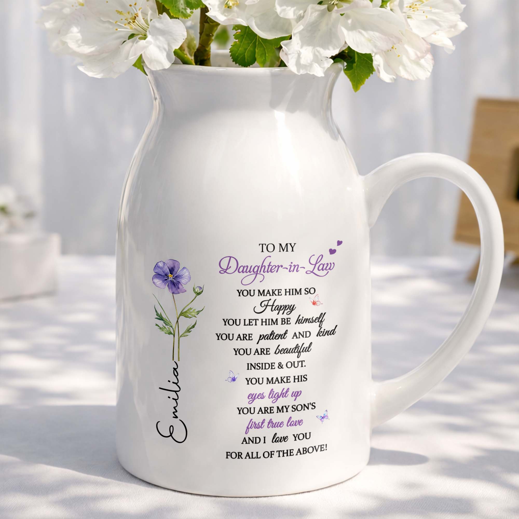 To My Daughter In Law For All Of The Above Birth Month Flowers - Personalized Ceramic Flower Vase