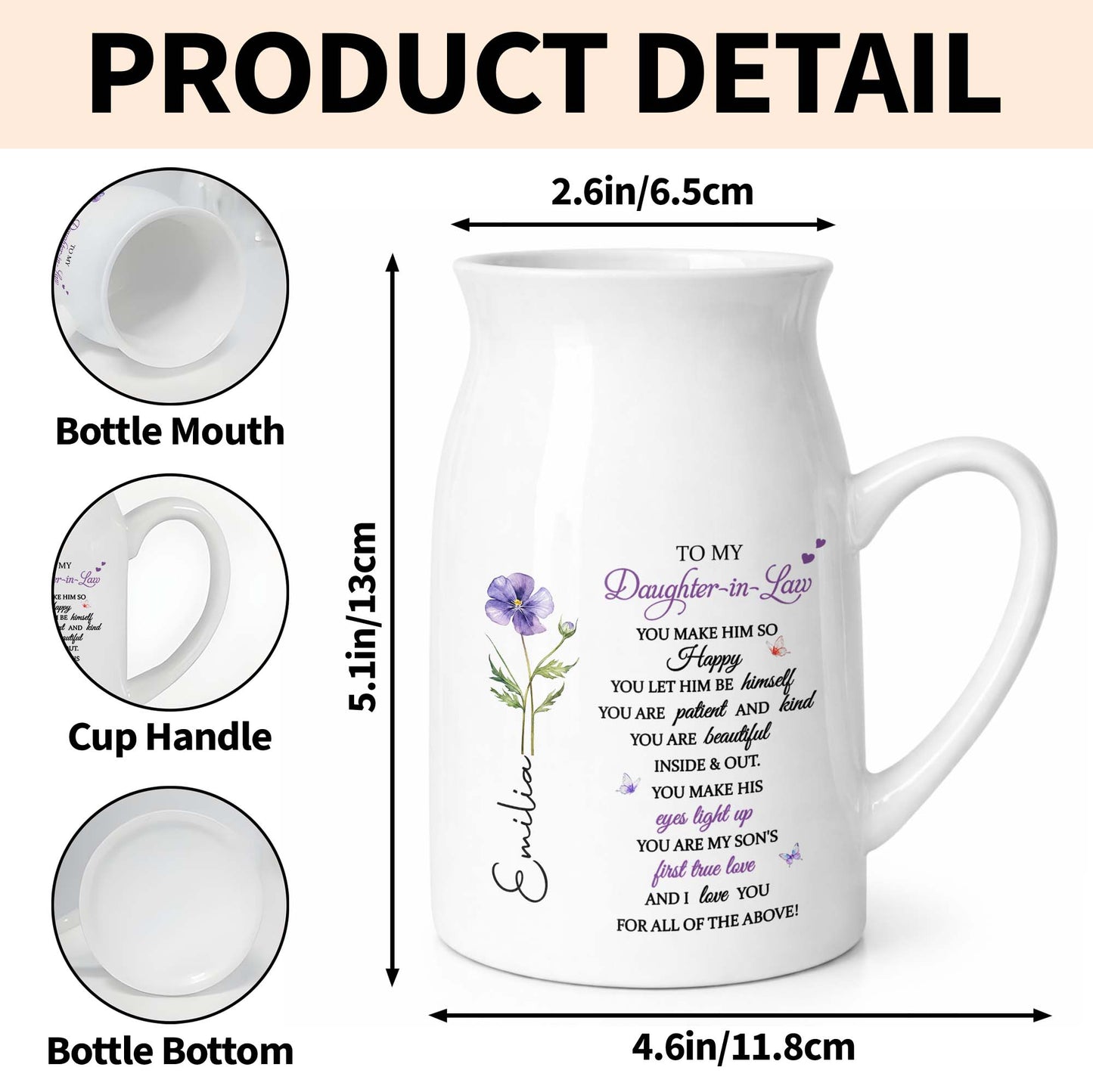 To My Daughter In Law For All Of The Above Birth Month Flowers - Personalized Ceramic Flower Vase