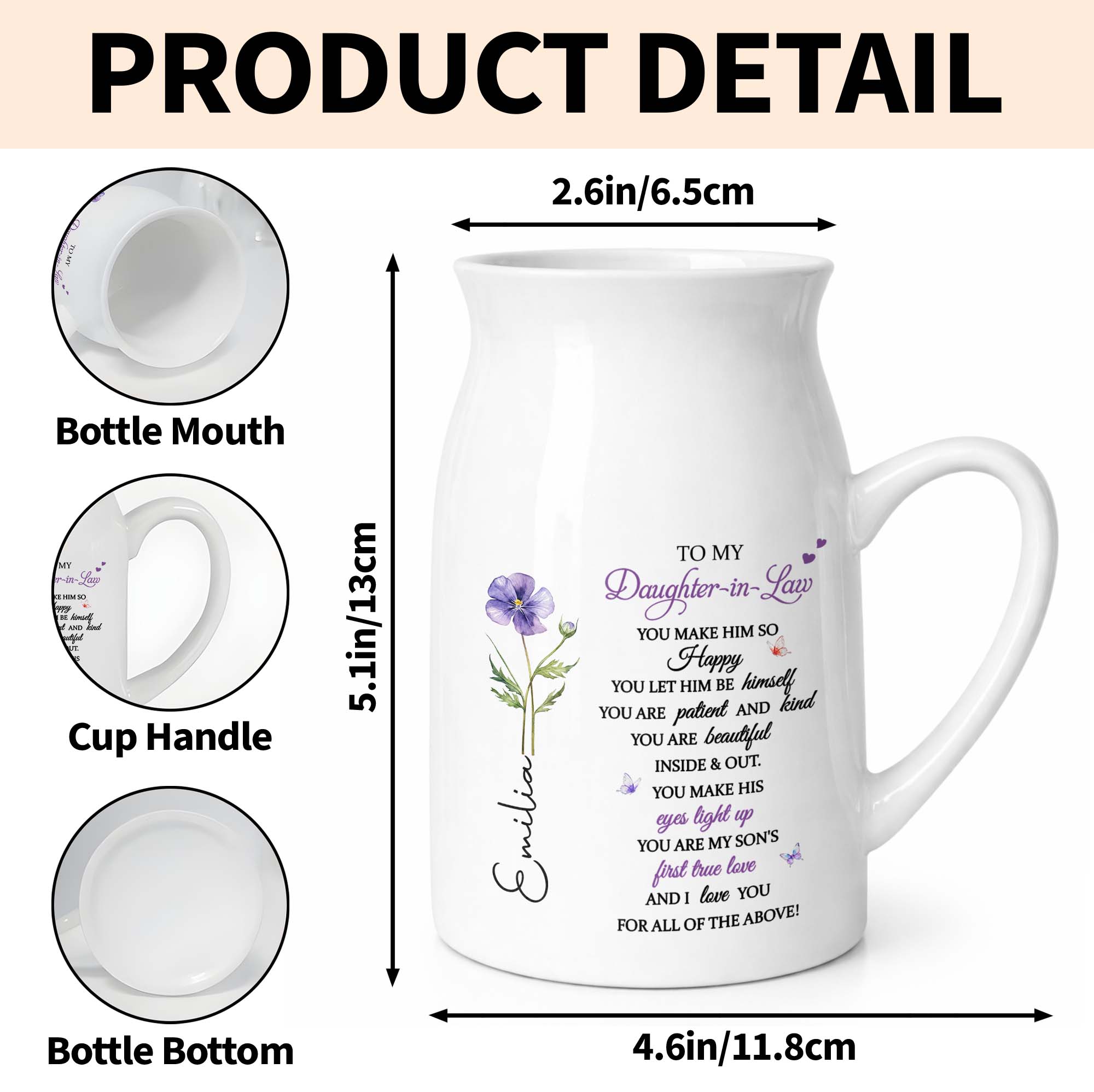 To My Daughter In Law For All Of The Above Birth Month Flowers - Personalized Ceramic Flower Vase