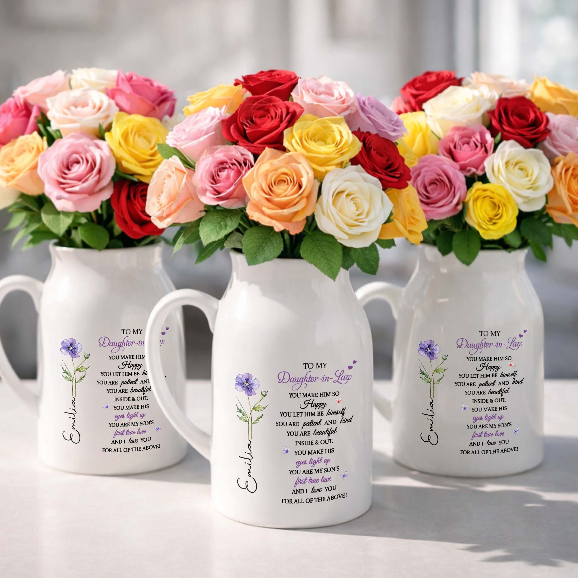 To My Daughter In Law For All Of The Above Birth Month Flowers - Personalized Ceramic Flower Vase