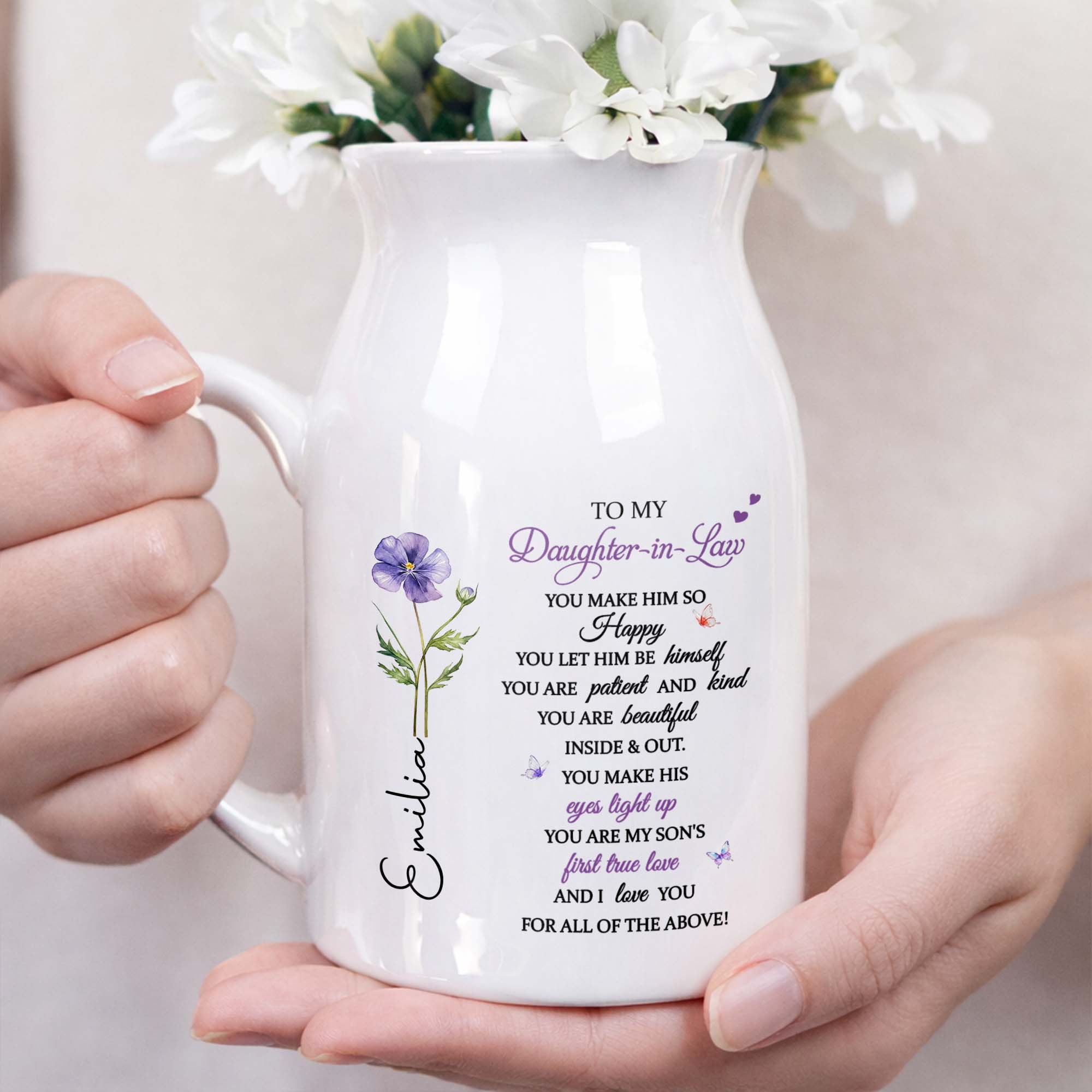 To My Daughter In Law For All Of The Above Birth Month Flowers - Personalized Ceramic Flower Vase