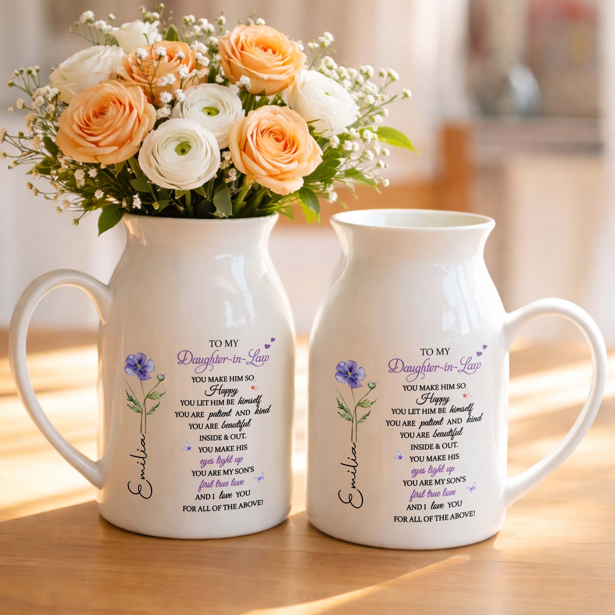 To My Daughter In Law For All Of The Above Birth Month Flowers - Personalized Ceramic Flower Vase