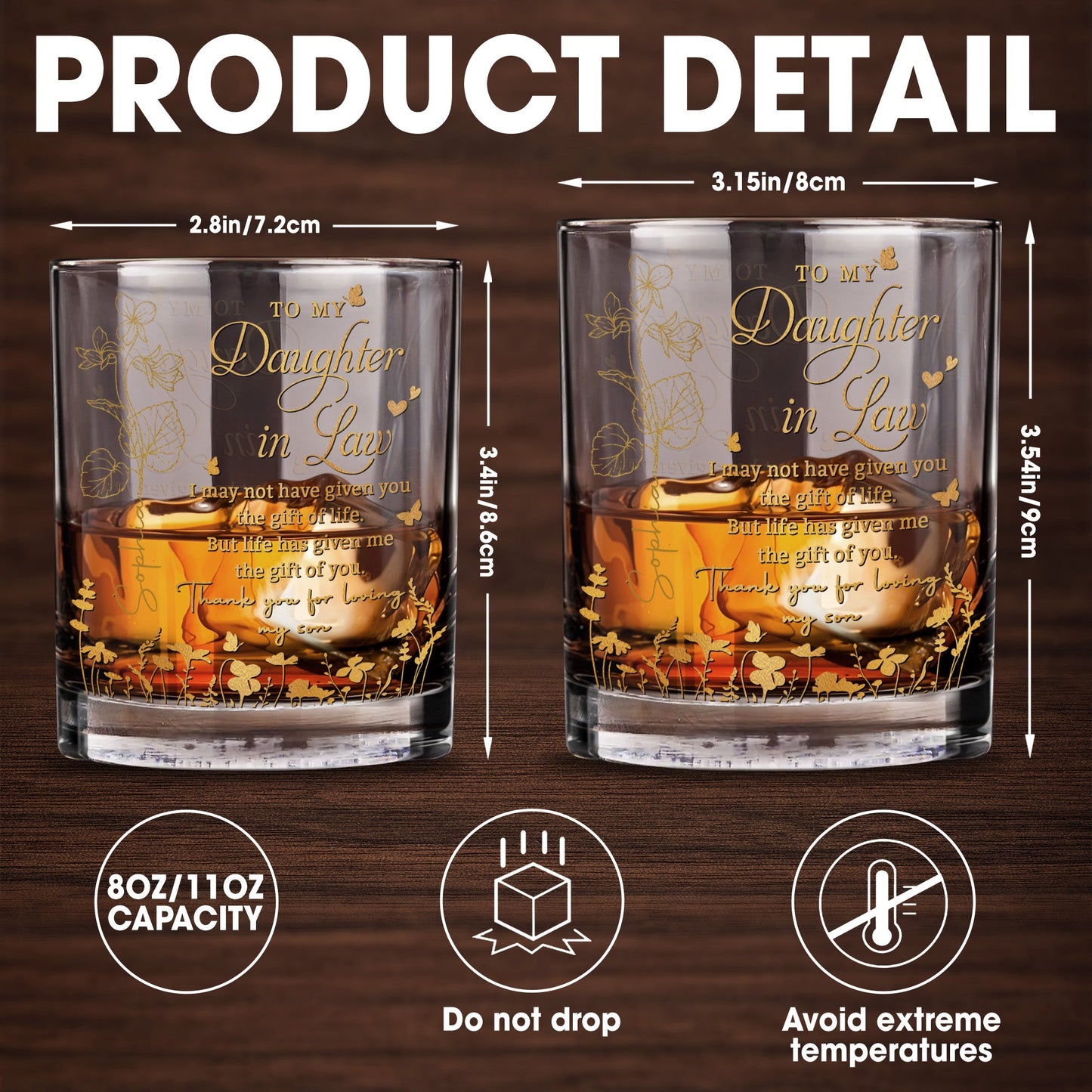 To My Daughter In Law Life Has Given Me The Gift Of You Flowers - Personalized Custom Whiskey Glass - DILA192_RWG