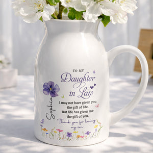 To My Daughter In Law Gift Of You Birth Month Flower - Personalized Ceramic Flower Vase