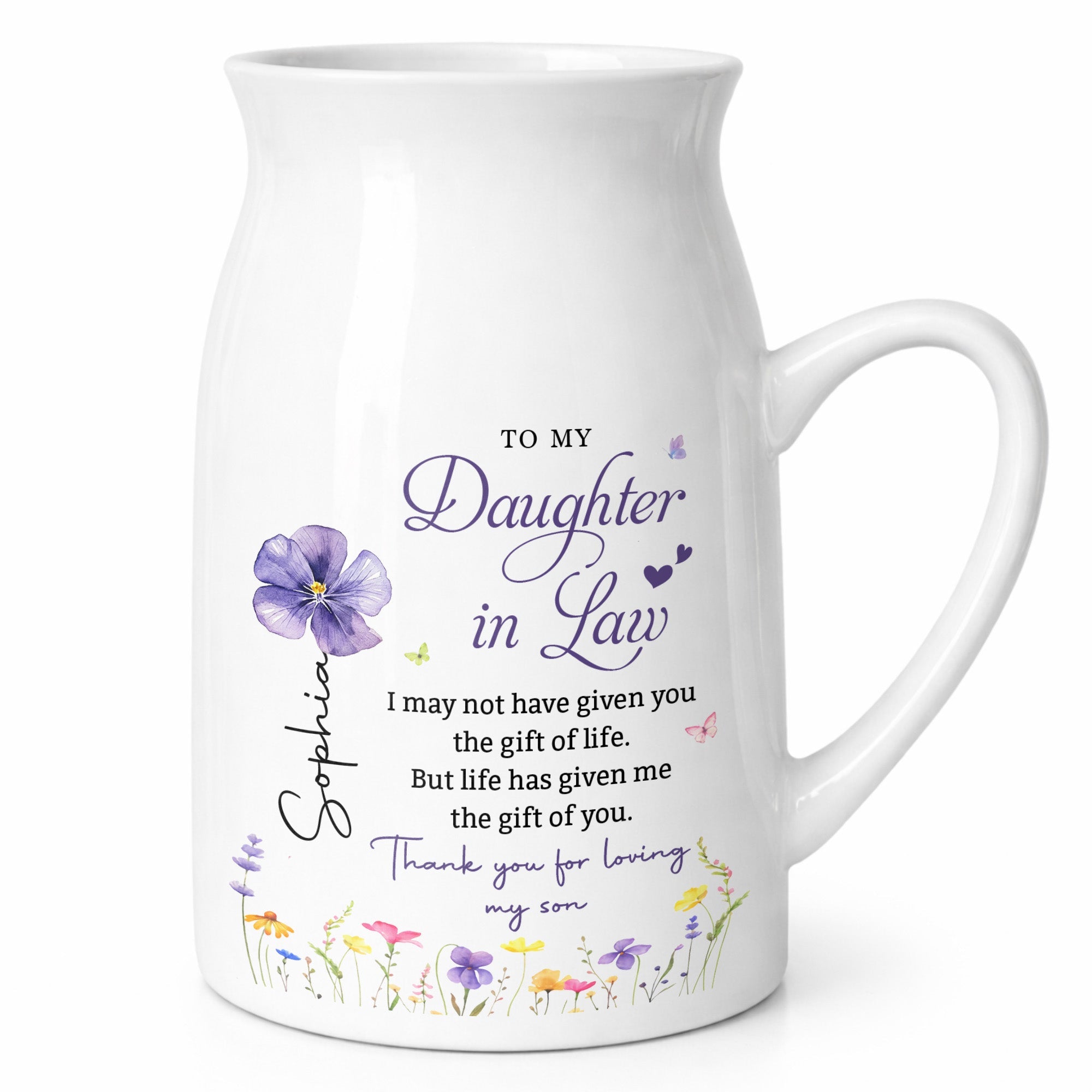 To My Daughter In Law Gift Of You Birth Month Flower - Personalized Ceramic Flower Vase