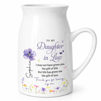 To My Daughter In Law Gift Of You Birth Month Flower - Personalized Ceramic Flower Vase