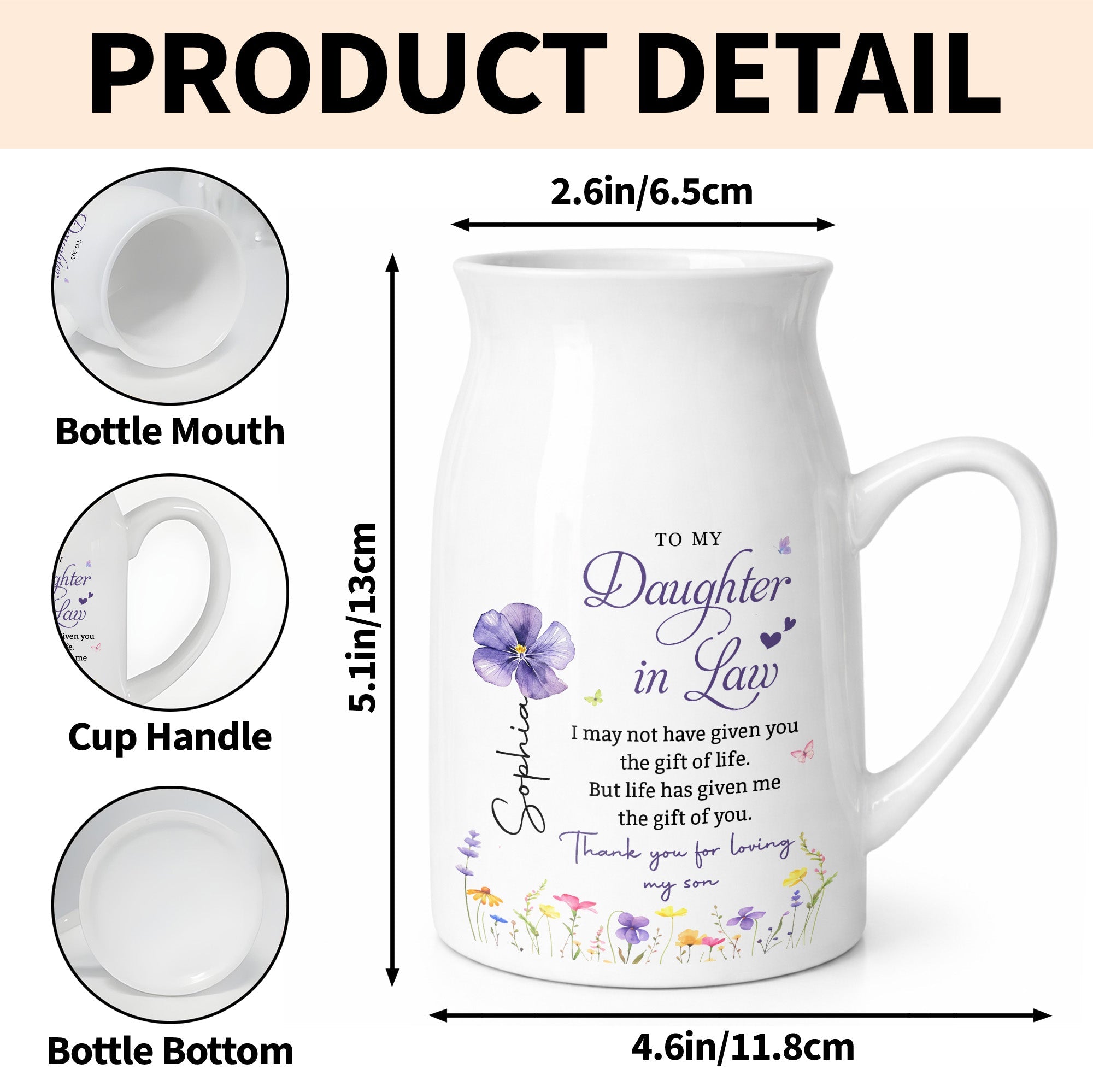 To My Daughter In Law Gift Of You Birth Month Flower - Personalized Ceramic Flower Vase