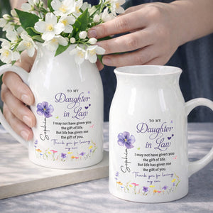 To My Daughter In Law Gift Of You Birth Month Flower - Personalized Ceramic Flower Vase