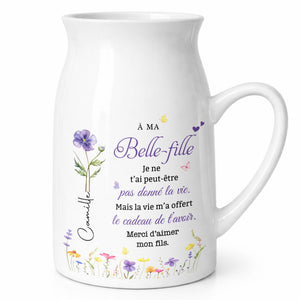 À MA Belle Fille Birth Month Flowers And Butterflies - Personalized Ceramic Flower Vase