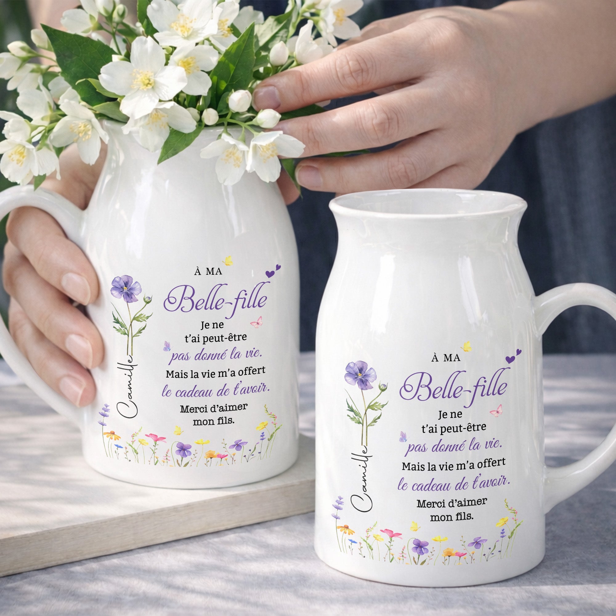 À MA Belle Fille Birth Month Flowers And Butterflies - Personalized Ceramic Flower Vase