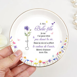 À MA Belle-fille Floral Custom Birth Month Flowers French Language Gift - Personalized Custom Jewelry Dish, Ceramic Dish, Round Shape - DILA215_RCRF