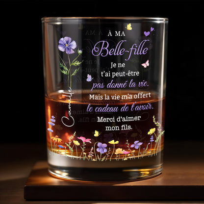 À MA Belle-fille Birth Month Flowers And Butterflies Custom Design - Personalized Custom Whiskey Glass - DILA215_RWG