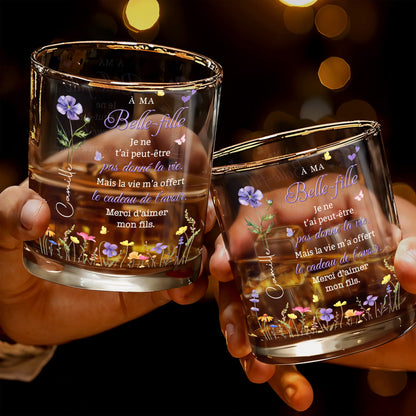 À MA Belle-fille Birth Month Flowers And Butterflies Custom Design - Personalized Custom Whiskey Glass - DILA215_RWG