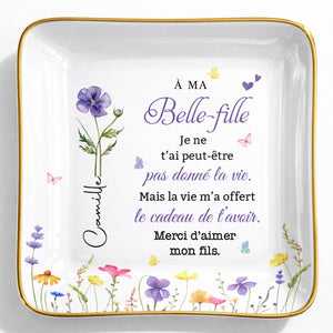 À MA Belle-fille, Custom Birth Month Flowers And Butterflies - Personalized Custom Jewelry Dish, Ceramic Dish, Square Shape - DILA215_SCRF