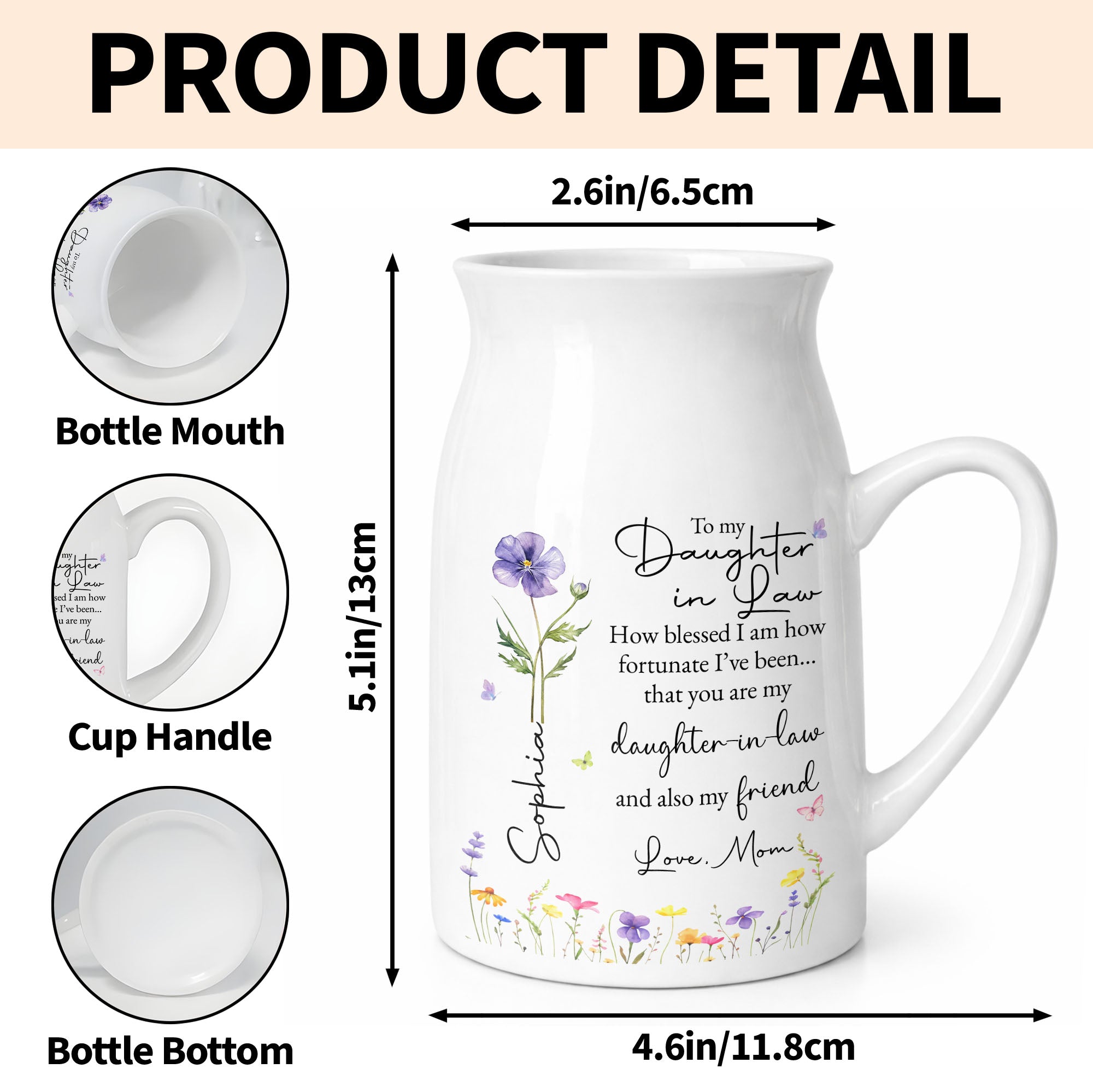 To My Daughter In Law How Blessed I Am Custom Birth Month Flower - Personalized Ceramic Flower Vase