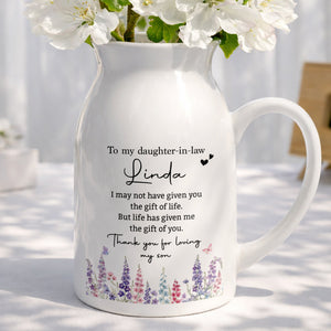 To My Daughter In Law Gift Of You Birth Month Flower - Personalized Ceramic Flower Vase
