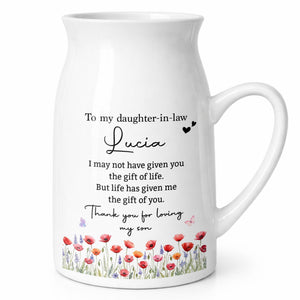 To My Daughter In Law Gift Of You Birth Month Flower - Personalized Ceramic Flower Vase