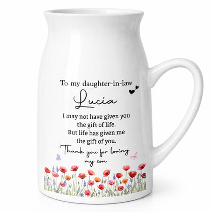 To My Daughter In Law Gift Of You Birth Month Flower - Personalized Ceramic Flower Vase