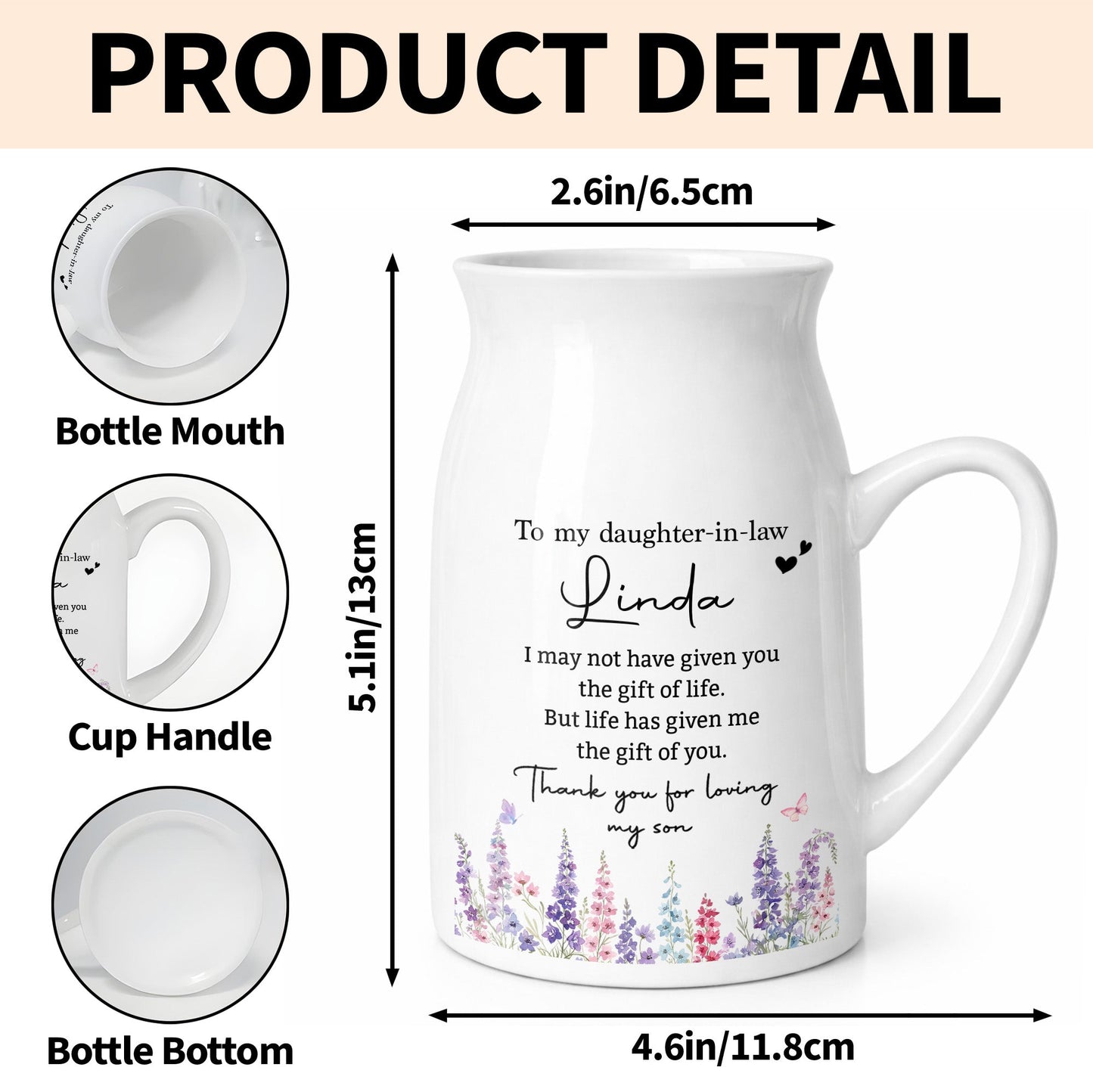 To My Daughter In Law Gift Of You Birth Month Flower - Personalized Ceramic Flower Vase