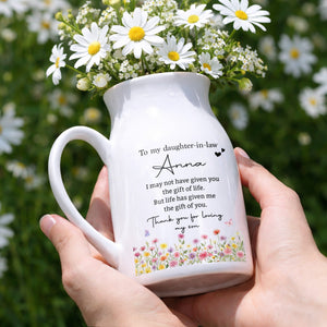 To My Daughter In Law Gift Of You Birth Month Flower - Personalized Ceramic Flower Vase