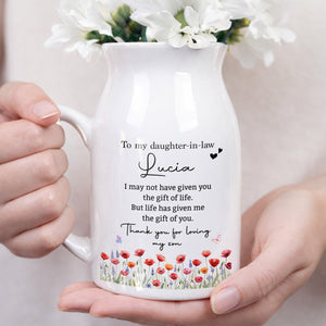 To My Daughter In Law Gift Of You Birth Month Flower - Personalized Ceramic Flower Vase