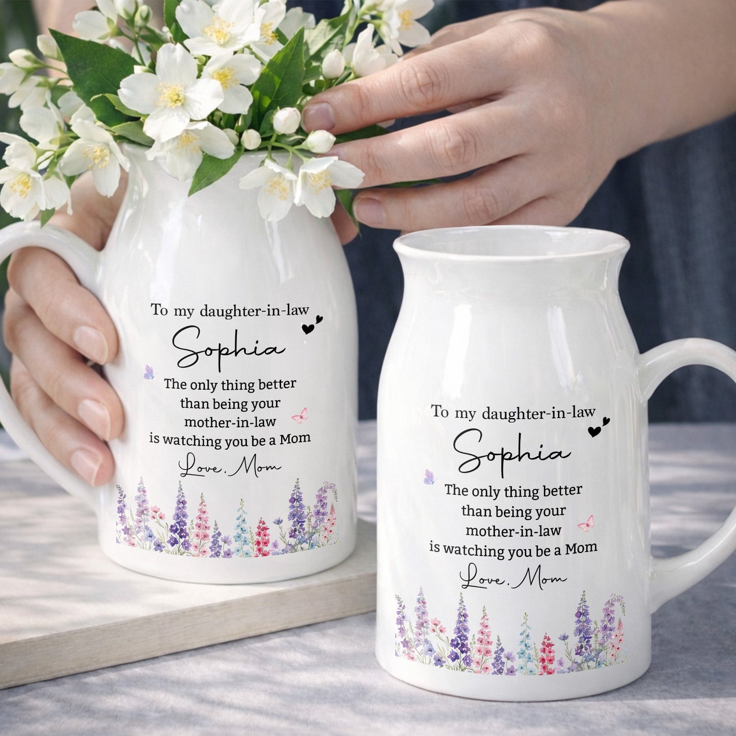 To My Daughter In Law Only Thing Better Watching You Be Mom Flower - Personalized Ceramic Flower Vase