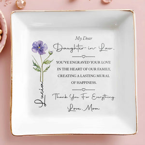 My Dear Daughter In Law Flower Mural Of Happiness Ceramic Dish - Personalized Custom Jewelry Dish, Square Ceramic Dish - DILA228_SCRD
