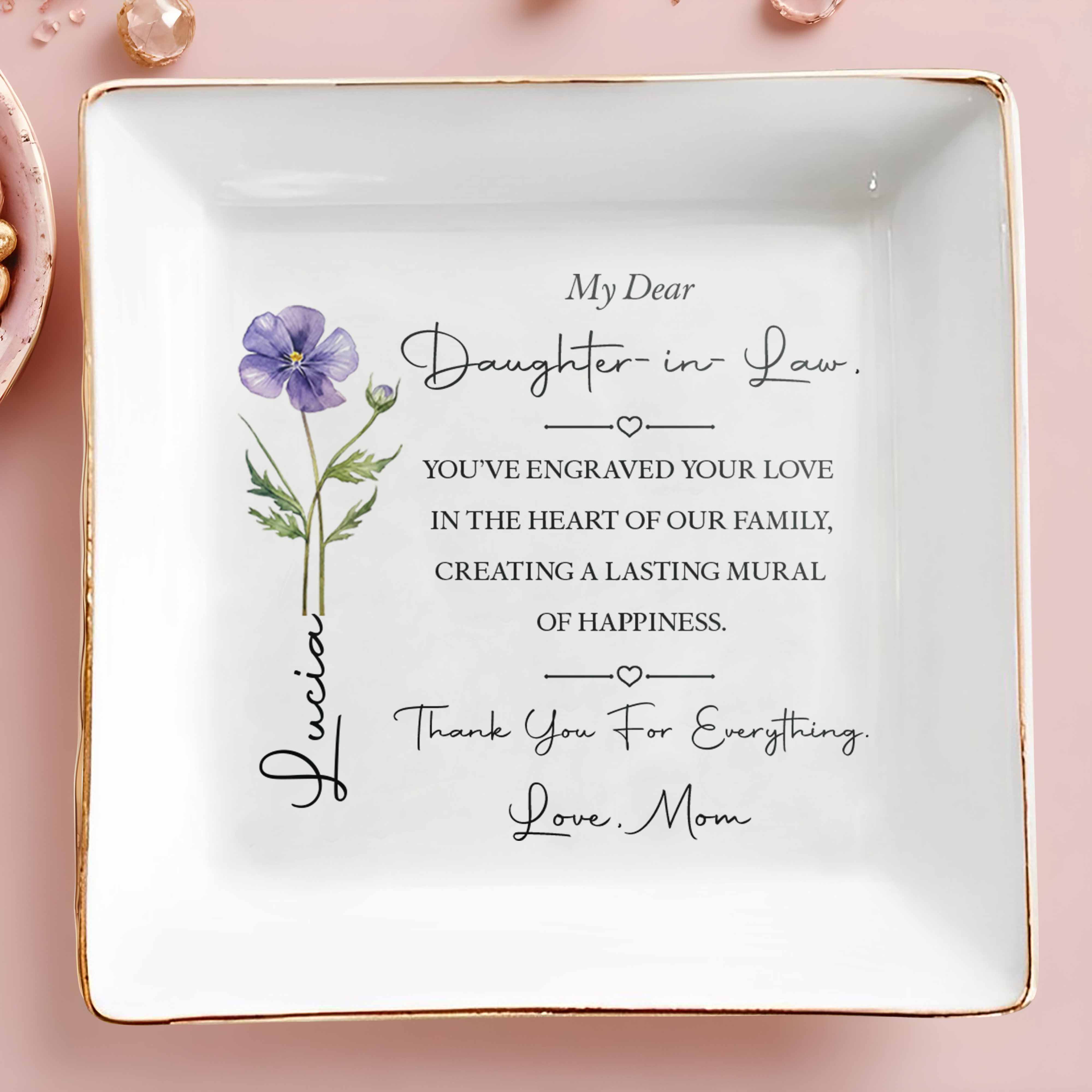 My Dear Daughter In Law Flower Mural Of Happiness Ceramic Dish - Personalized Custom Jewelry Dish, Square Ceramic Dish - DILA228_SCRD
