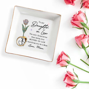 To My Daughter In Law Better Than Mother In Law Flower Butterfly - Personalized Custom Jewelry Dish, Square Ceramic Dish - DILA232_SCRD
