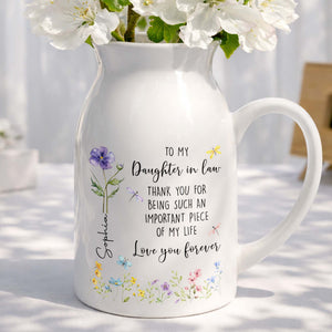 To My Daughter In Law Thank You Birth Month Flower Garden - Personalized Ceramic Flower Vase