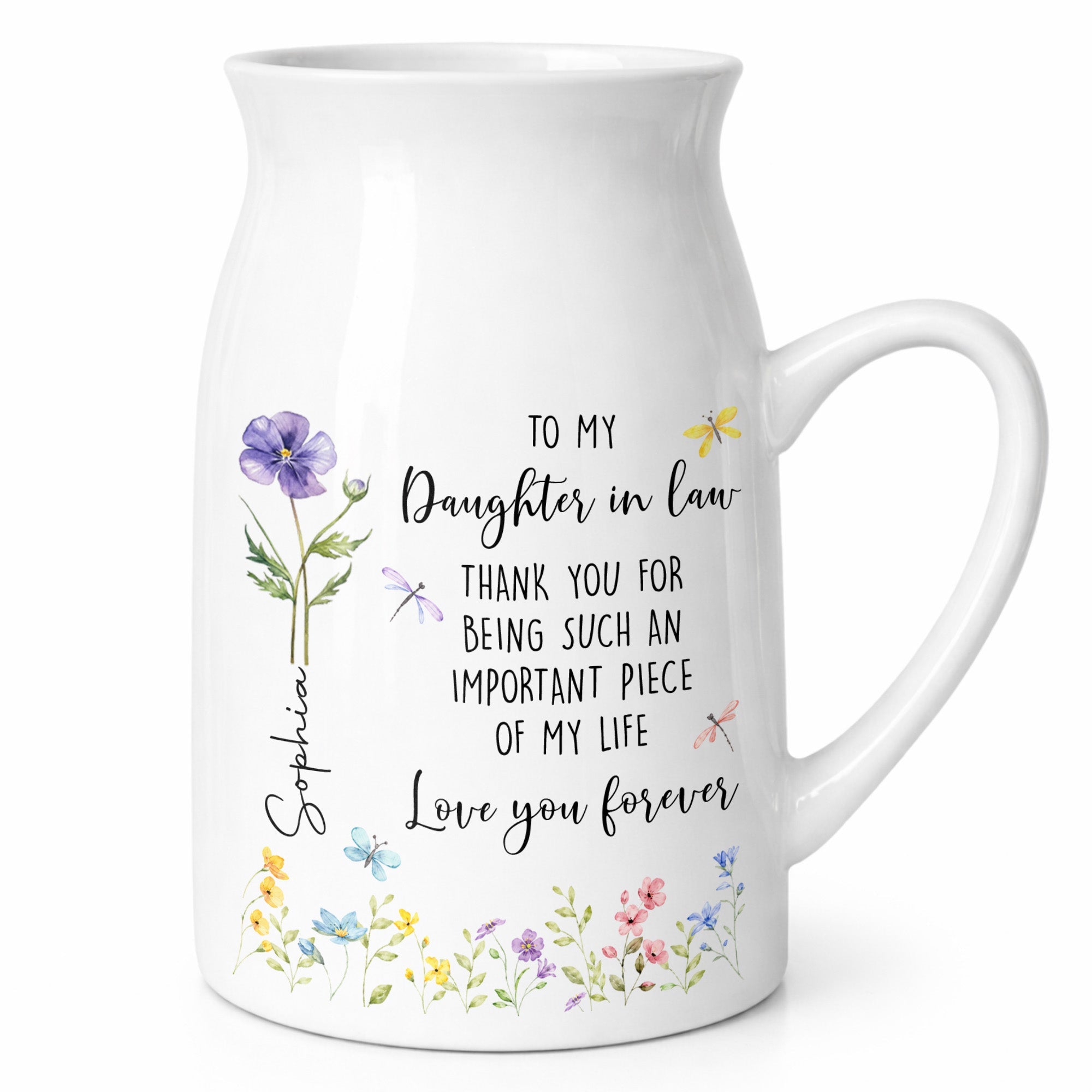 To My Daughter In Law Thank You Birth Month Flower Garden - Personalized Ceramic Flower Vase