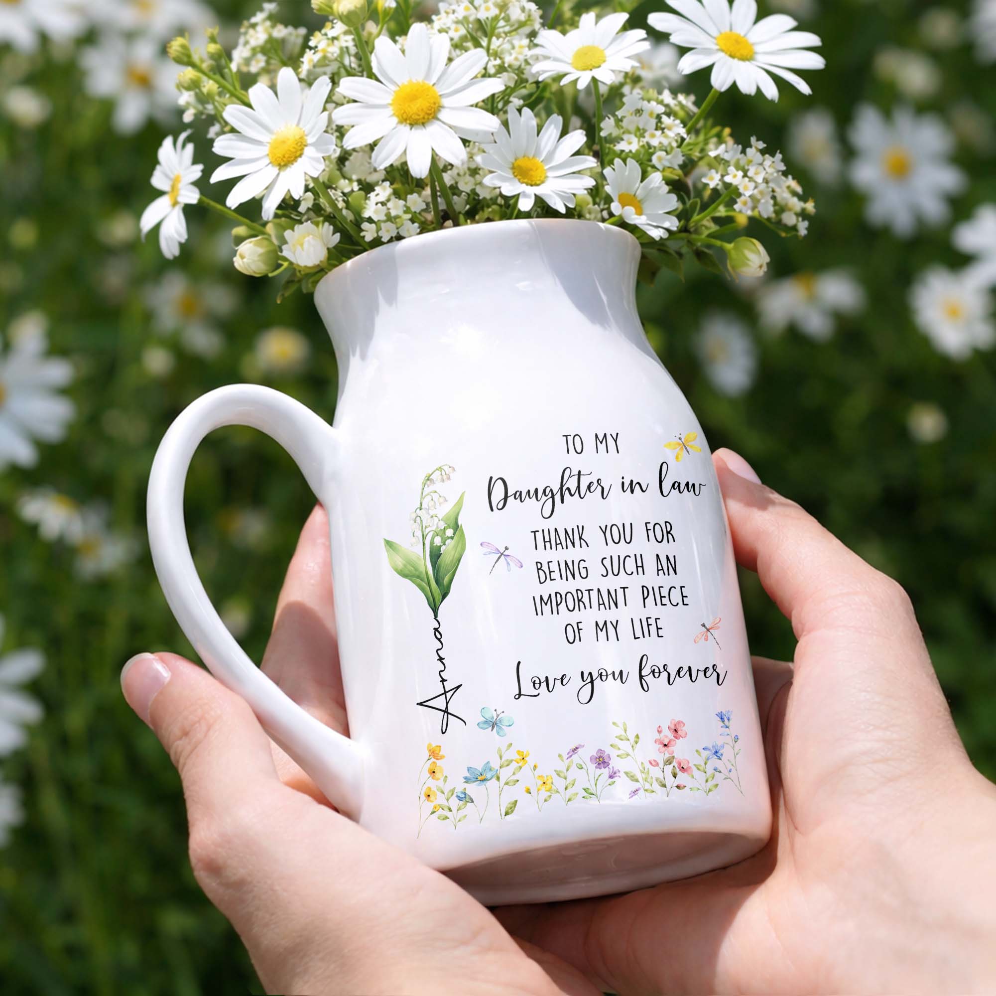 To My Daughter In Law Thank You Birth Month Flower Garden - Personalized Ceramic Flower Vase