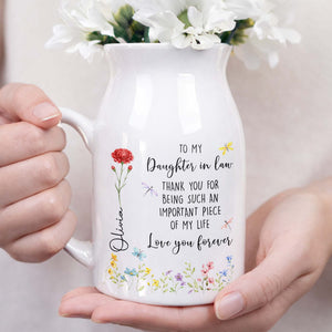 To My Daughter In Law Thank You Birth Month Flower Garden - Personalized Ceramic Flower Vase