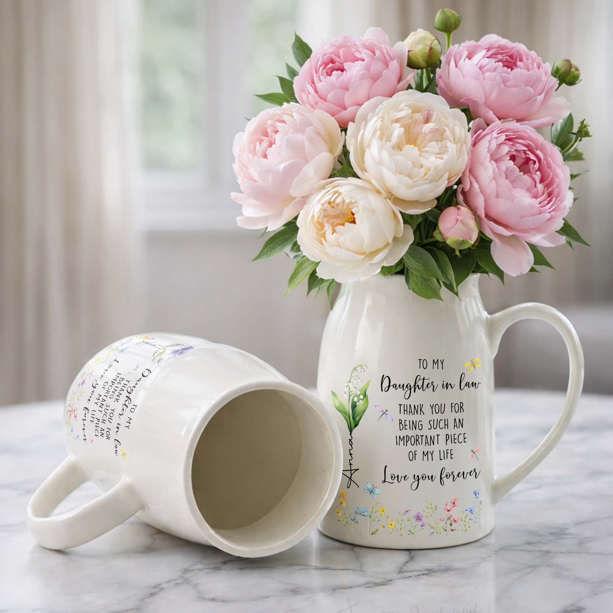 To My Daughter In Law Thank You Birth Month Flower Garden - Personalized Ceramic Flower Vase