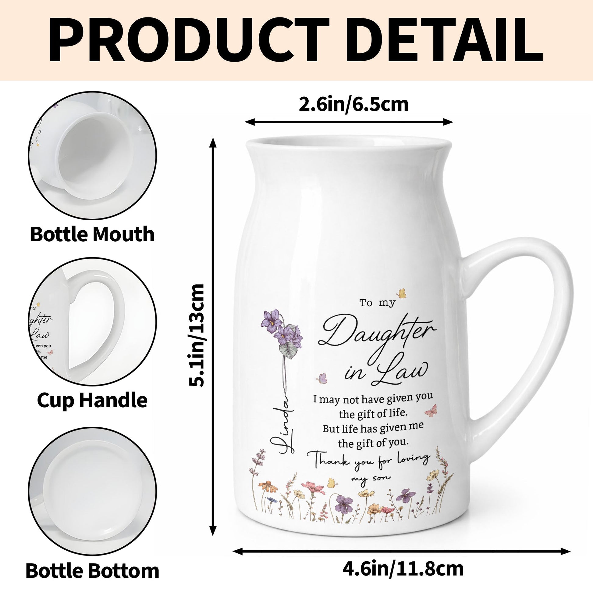 To My Daughter In Law Life Has Given Me The Gift Of You Flowers - Personalized Ceramic Flower Vase