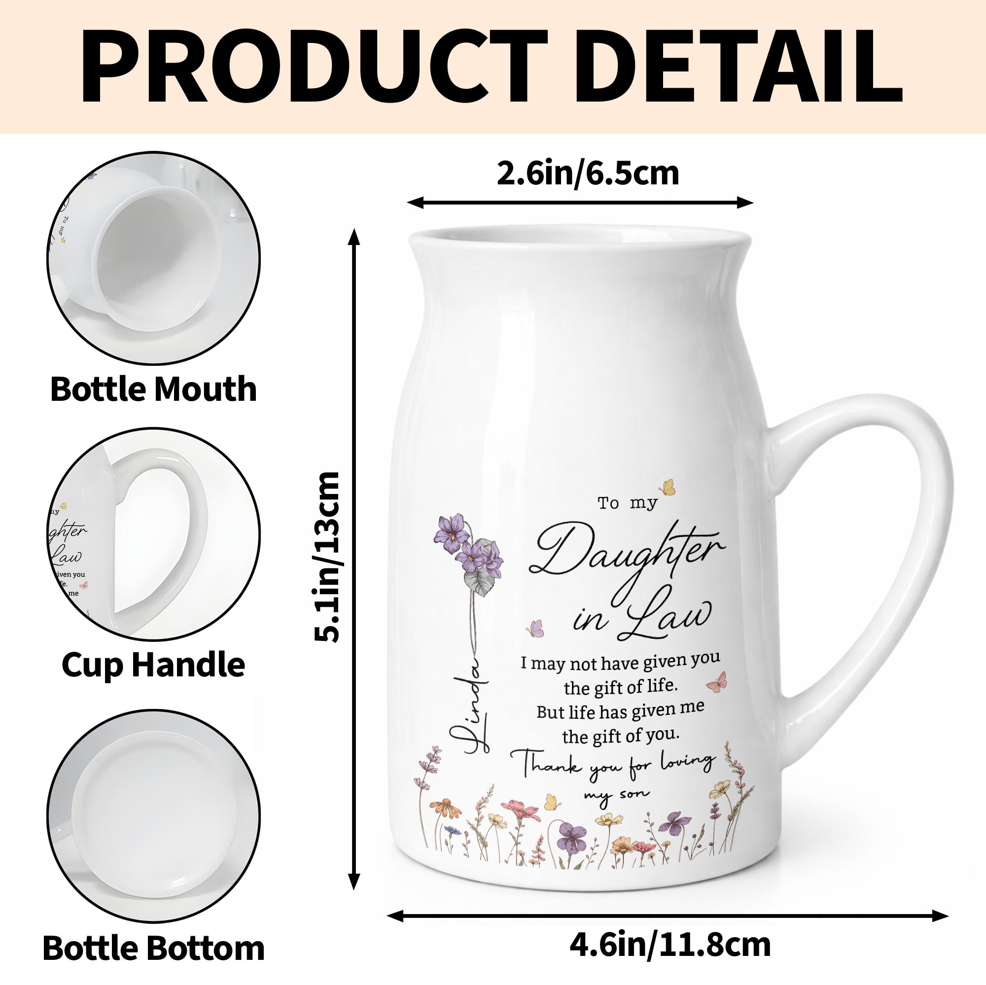 To My Daughter In Law Life Has Given Me The Gift Of You Flowers - Personalized Ceramic Flower Vase
