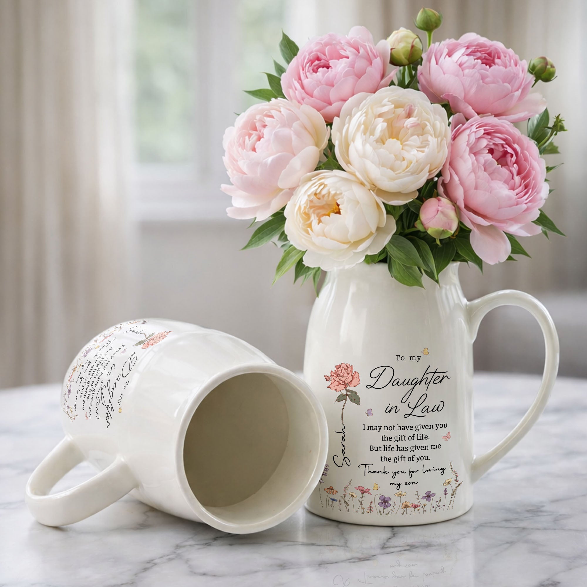 To My Daughter In Law Life Has Given Me The Gift Of You Flowers - Personalized Ceramic Flower Vase