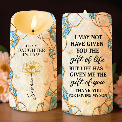 To My Daughter In Law Gift Of Life Flower And Butterflies - Personalized Custom LED Candle - DILA259_LECA