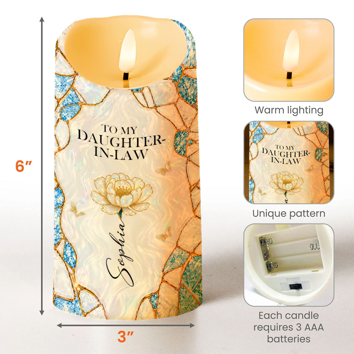 To My Daughter In Law Gift Of Life Flower And Butterflies - Personalized Custom LED Candle - DILA259_LECA
