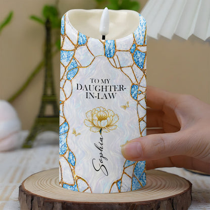 To My Daughter In Law Gift Of Life Flower And Butterflies - Personalized Custom LED Candle - DILA259_LECA
