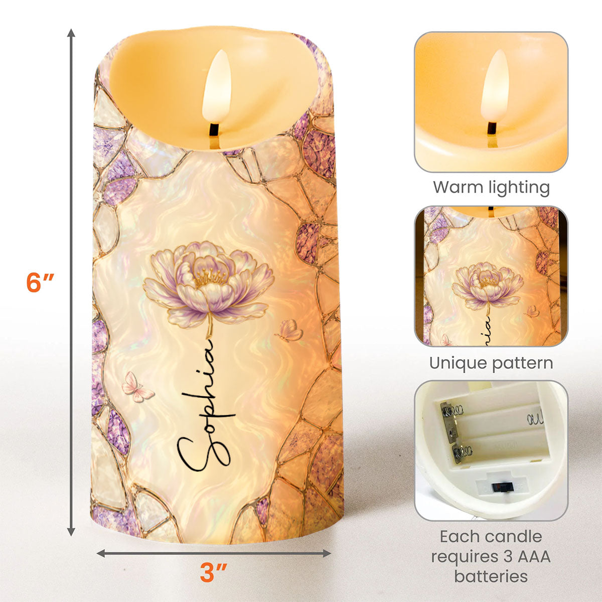To My Daughter In Law, The Gift Of You Purple Flower Butterflies - Personalized Custom LED Candle - DILA269_LECA