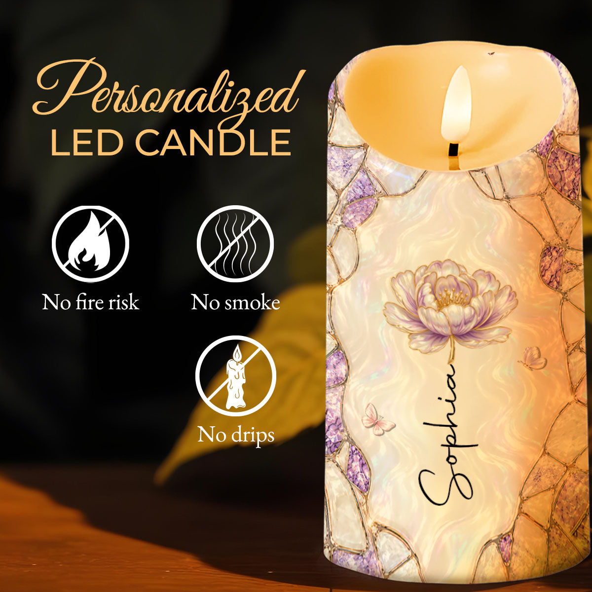 To My Daughter In Law, The Gift Of You Purple Flower Butterflies - Personalized Custom LED Candle - DILA269_LECA