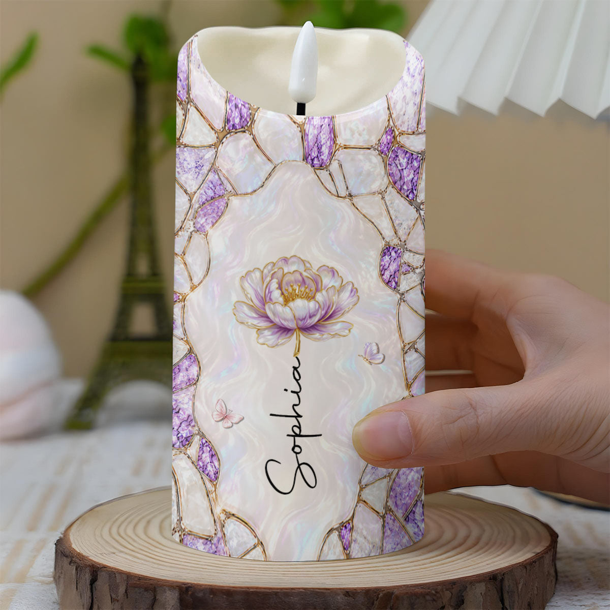 To My Daughter In Law, The Gift Of You Purple Flower Butterflies - Personalized Custom LED Candle - DILA269_LECA