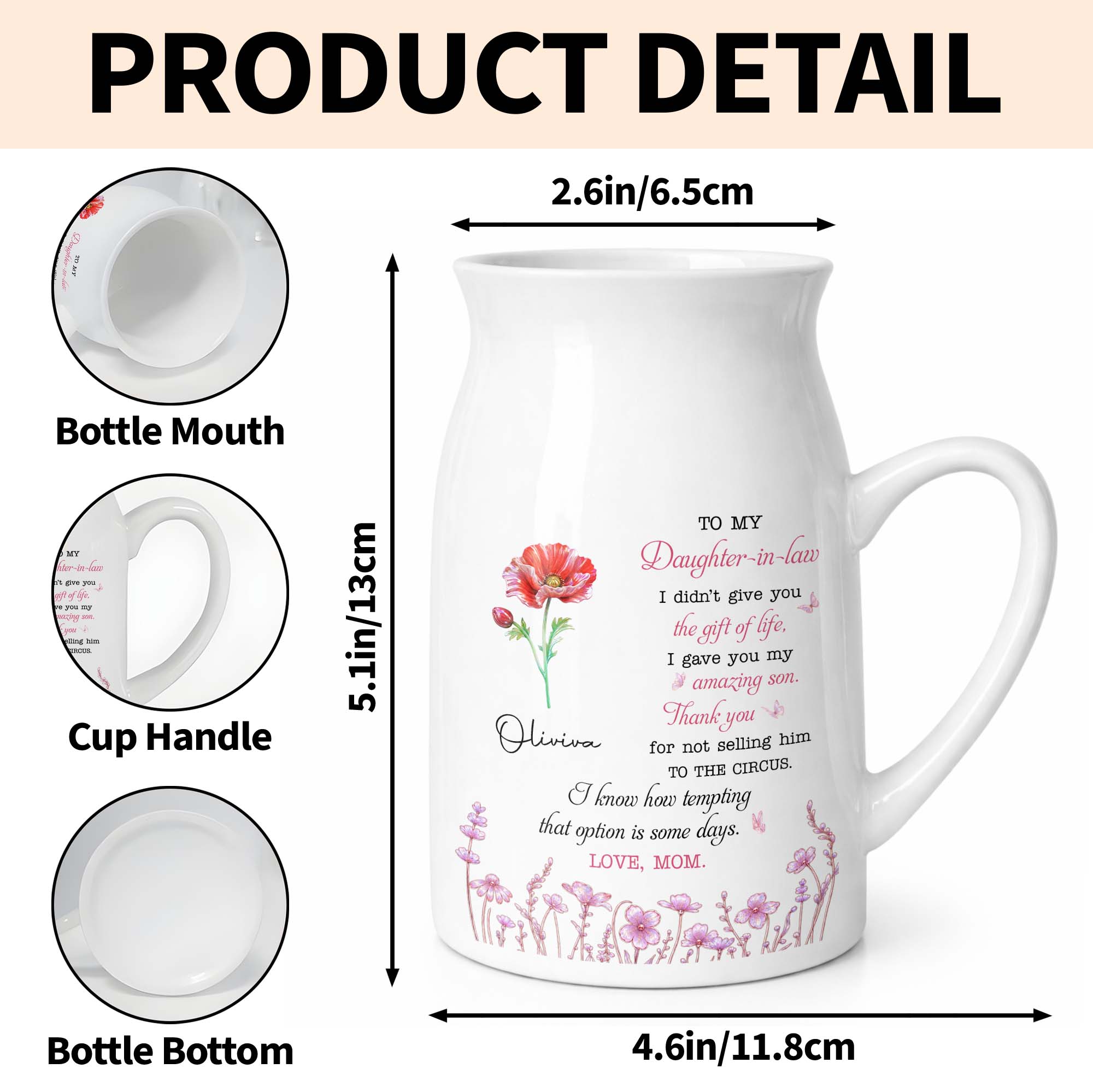To My Daughter In Law Not Selling Him To The Circus Flowers - Personalized Ceramic Flower Vase