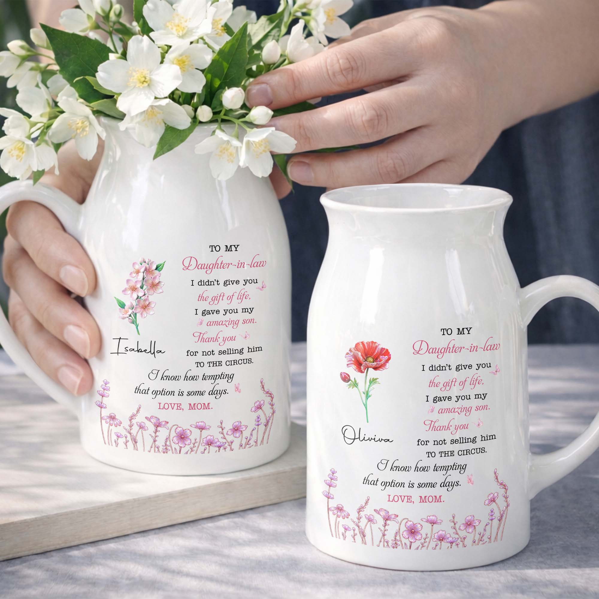 To My Daughter In Law Not Selling Him To The Circus Flowers - Personalized Ceramic Flower Vase