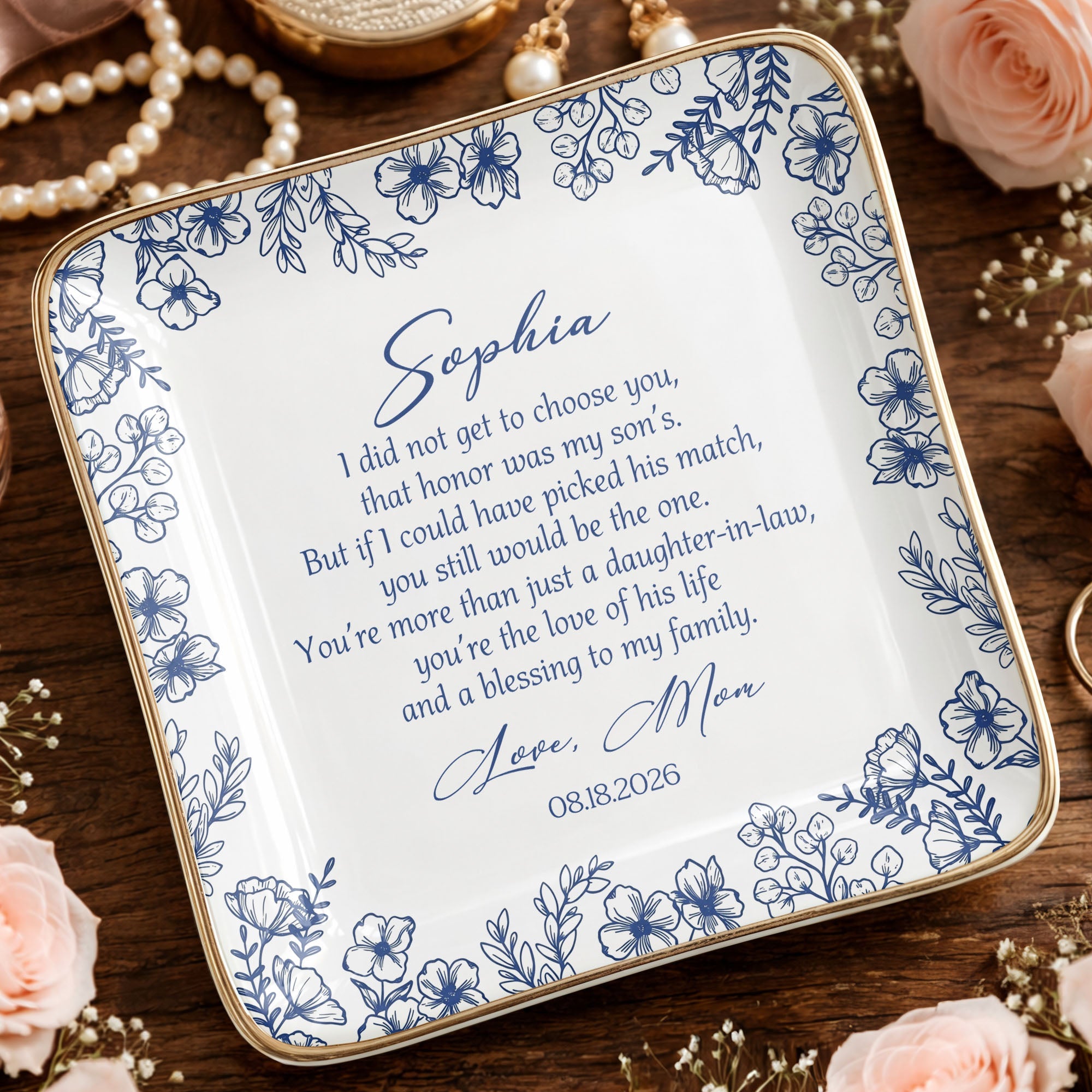 I Did Not Get To Choose You Floral Daughter In Law Gift - Personalized Custom Jewelry Dish, Ceramic Dish, Square Shape - DILA322_SCRF