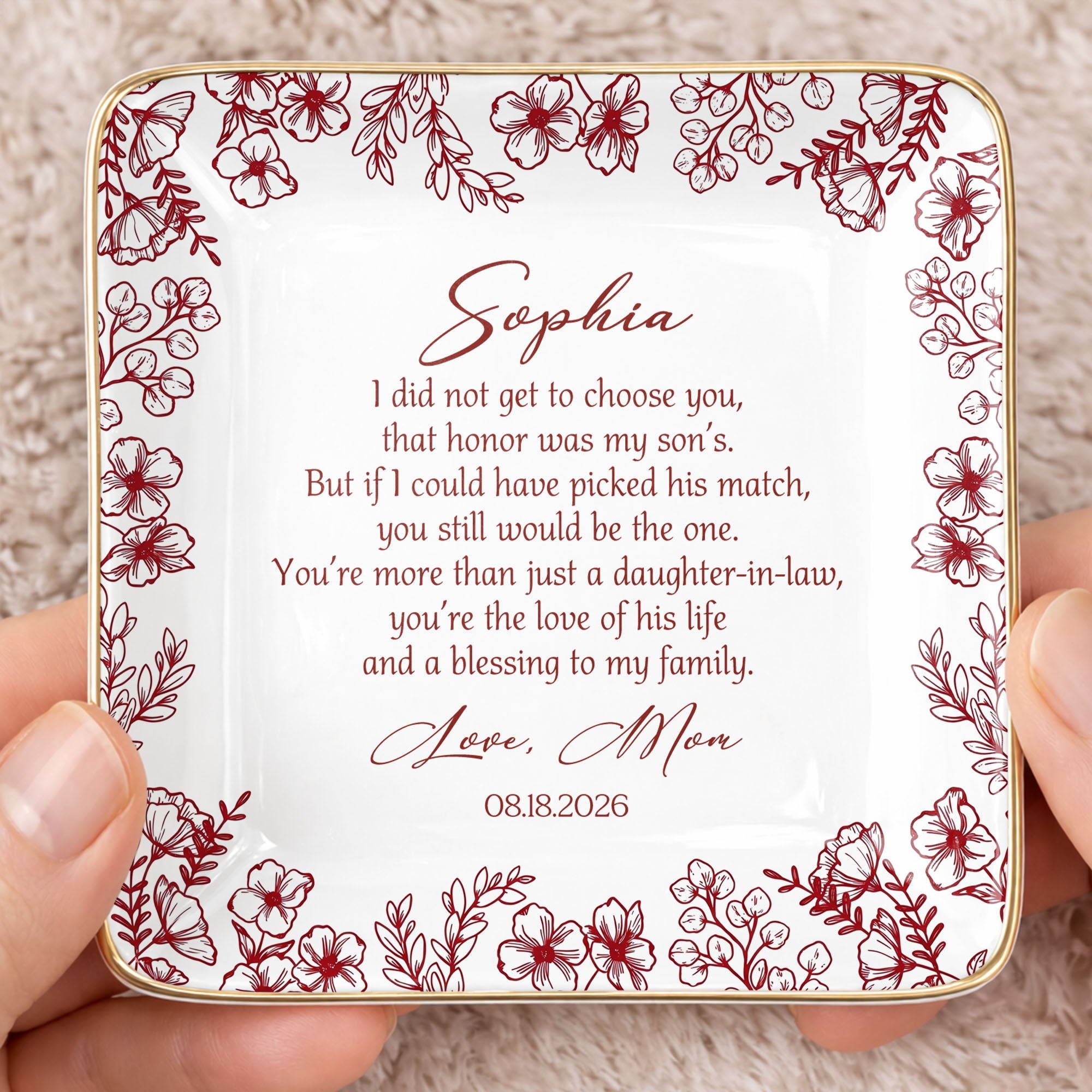 I Did Not Get To Choose You Floral Daughter In Law Gift - Personalized Custom Jewelry Dish, Ceramic Dish, Square Shape - DILA322_SCRF
